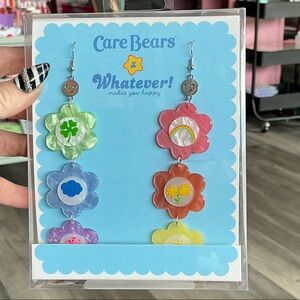 CARE BEARS FLOWER BELLY BADGES LAYERED ACRYLIC EARRINGS